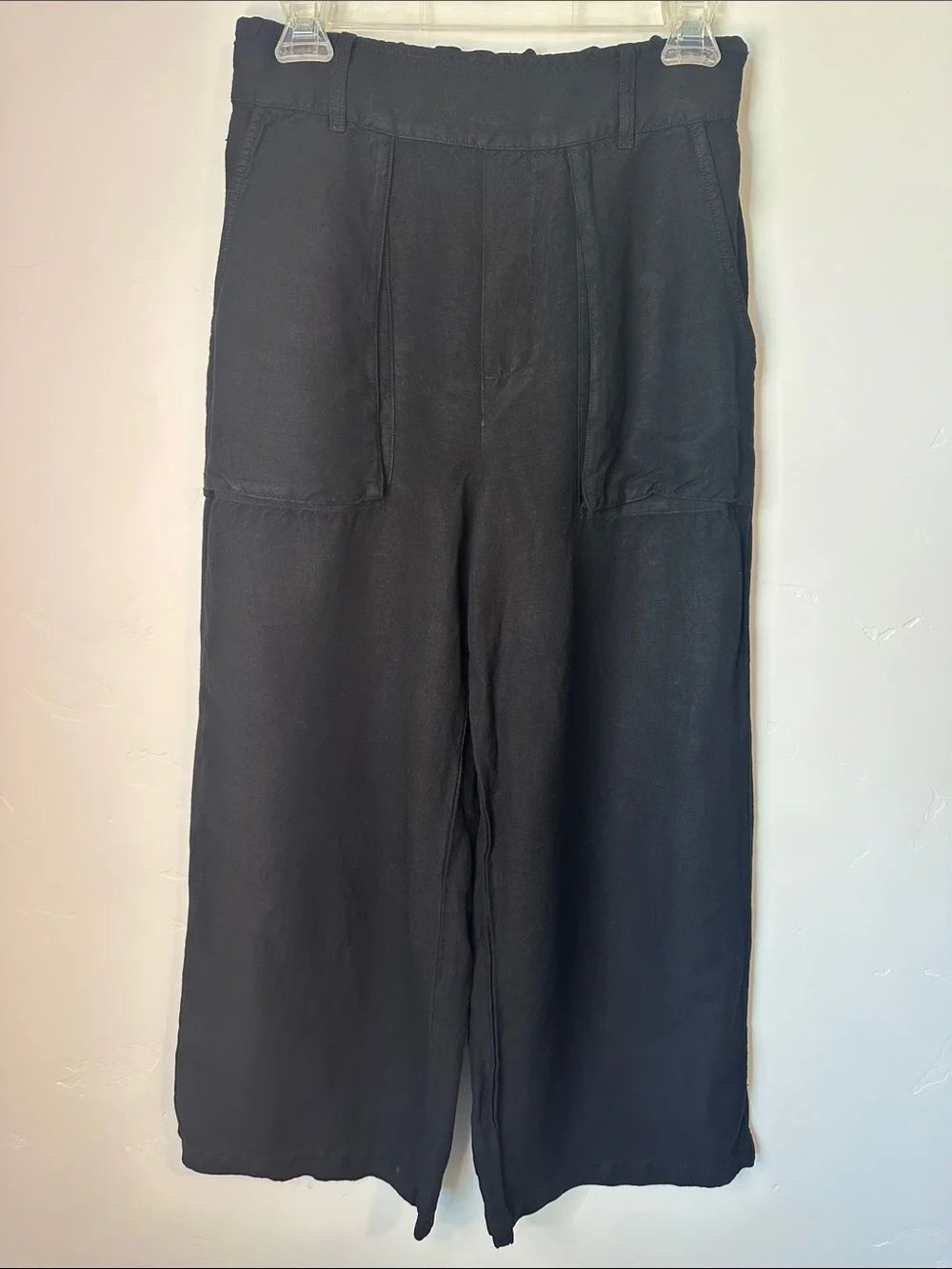 YFB Black Linen Wide Leg Women's Pants - Medium Elastic Band